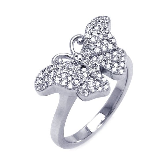 Sterling Silver 925 Rhodium Plated Micro Pave CZ Butterfly Ring - Picture 4 of 4
